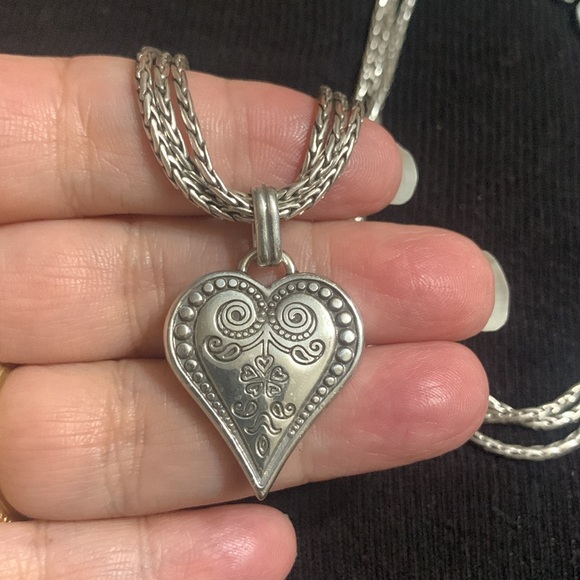 Brighton Ophelia Silver Heart Triple Chain necklace double sided - Picture 7 of 9